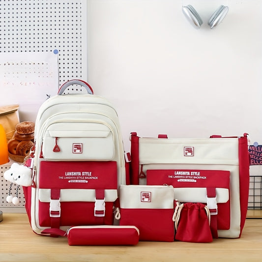 5-Piece Solid Color Backpack Set for School & Travel