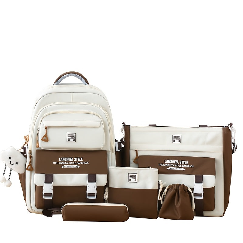 5-Piece Solid Color Backpack Set for School & Travel