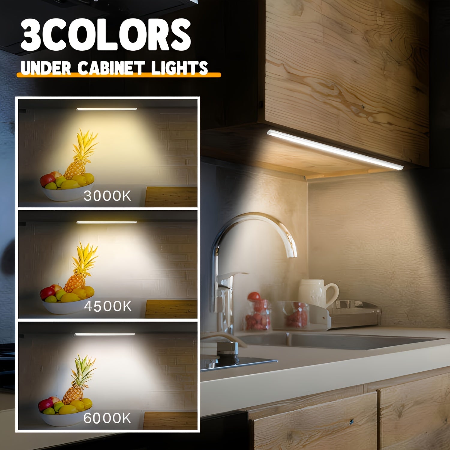 Under cabinet lights with color temperature options in a kitchen setting