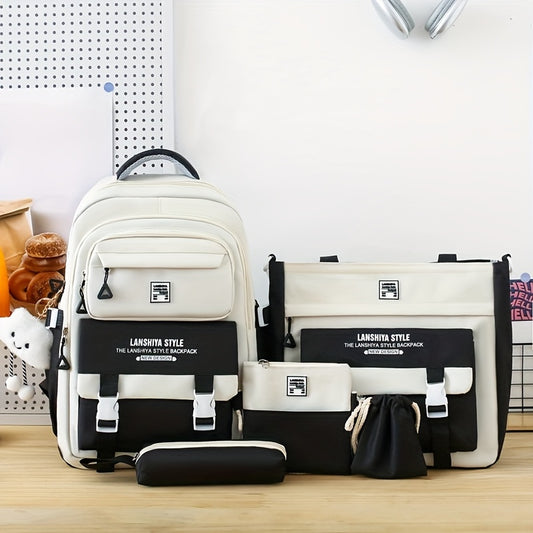 5-Piece Solid Color Backpack Set for School & Travel