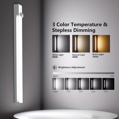 Light fixture with color temperature and brightness adjustment options on a gray wall.