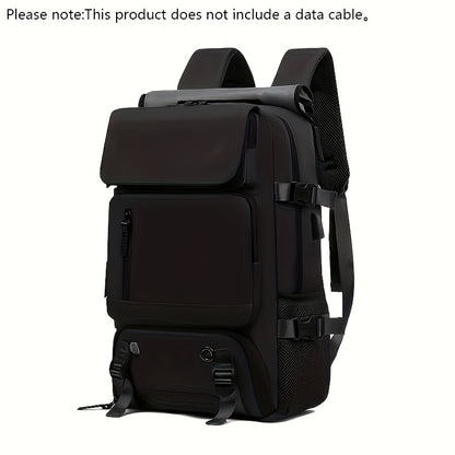 Black backpack on a white background with text indicating no data cable included.