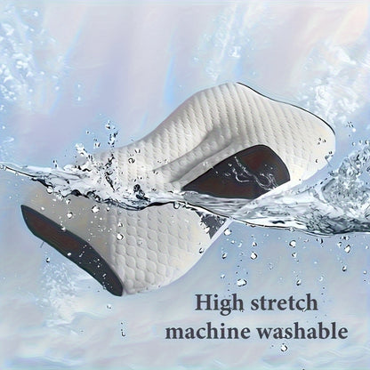 White sock with black sole being washed in water, with text 'High stretch machine washable'.