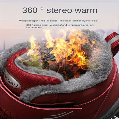 Red ankle support brace with flames and text highlighting features on a white background