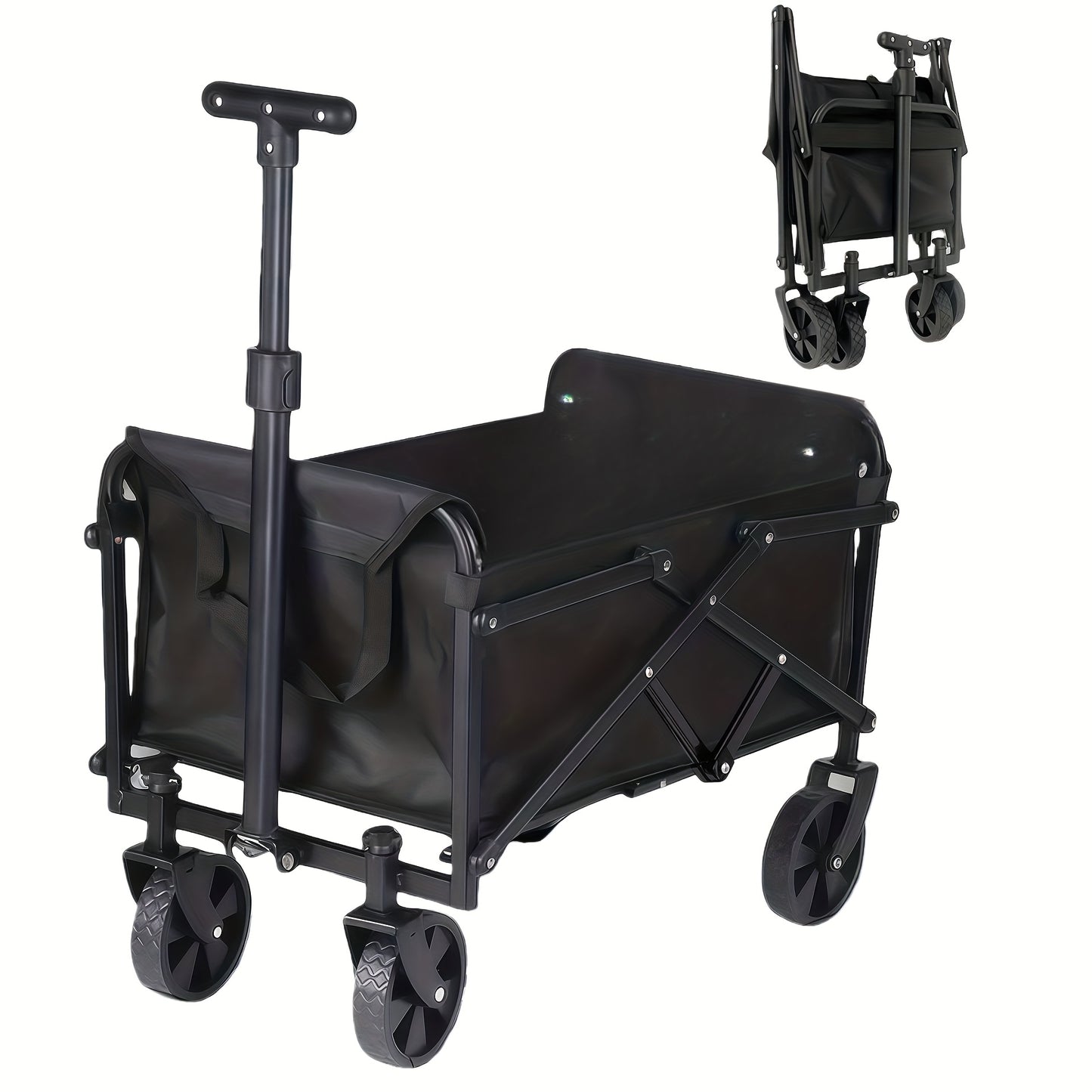 Black folding wagon with wheels on a white background