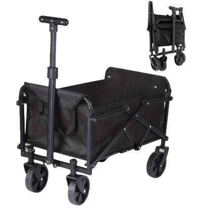Black folding wagon with wheels on a white background