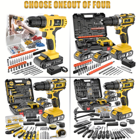 Set of tools including a drill, hammer, and various accessories with 'Choose One Out of Four' text.