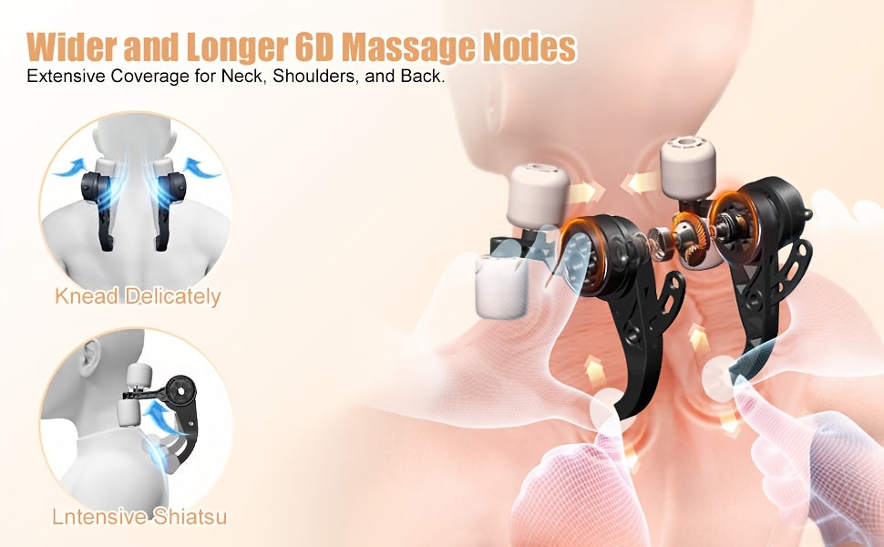 Massage device with wider and longer 6D massage nodes on a neutral background