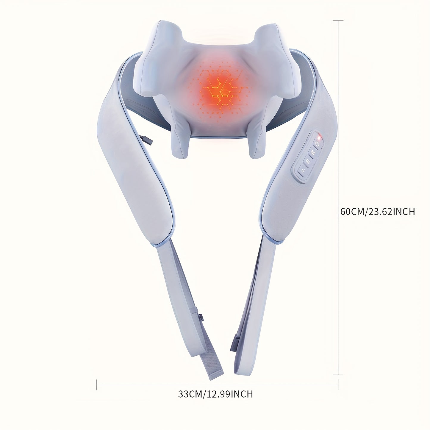Neck and shoulder massager with heating element on a white background