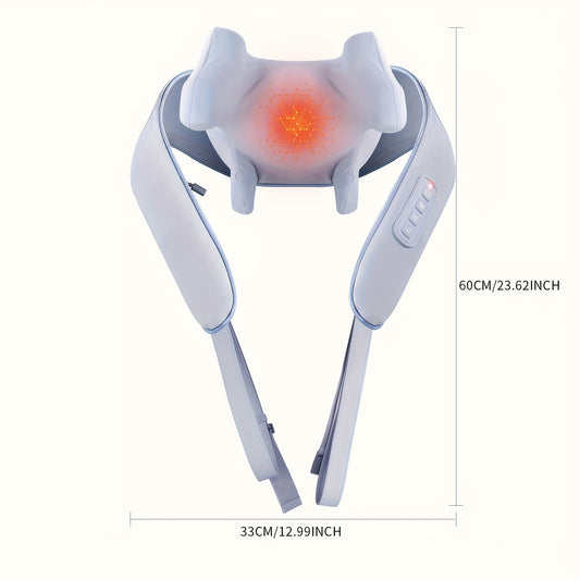 Neck and shoulder massager with heating element on a white background