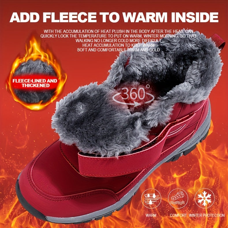 Red winter boot with fleece lining on a fiery background