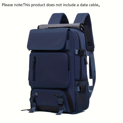 Navy blue backpack on a white background with text indicating no data cable included.