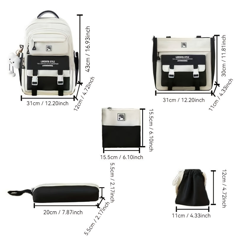 5-Piece Solid Color Backpack Set for School & Travel