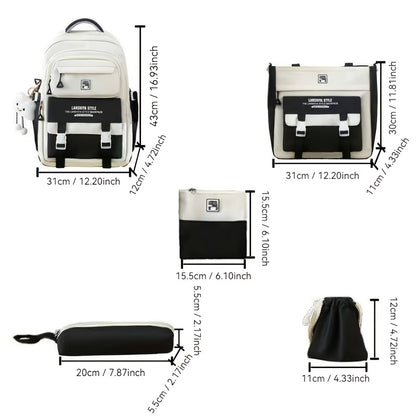 5-Piece Solid Color Backpack Set for School & Travel