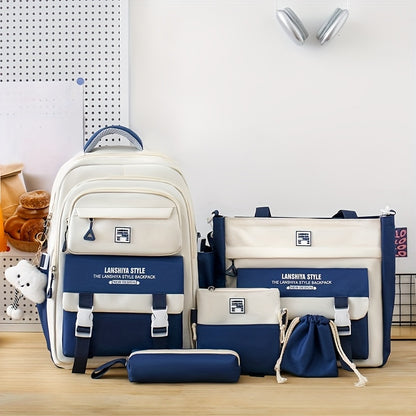 5-Piece Solid Color Backpack Set for School & Travel