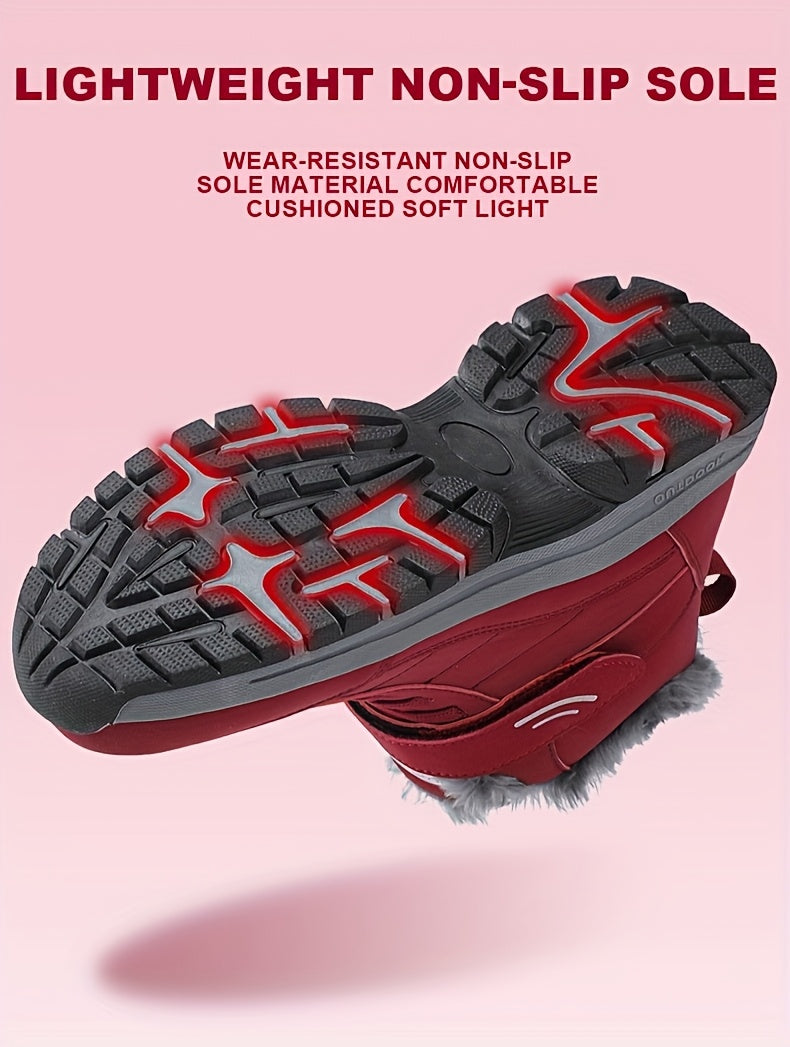 Red shoe with black sole on a pink background, highlighting non-slip sole feature.