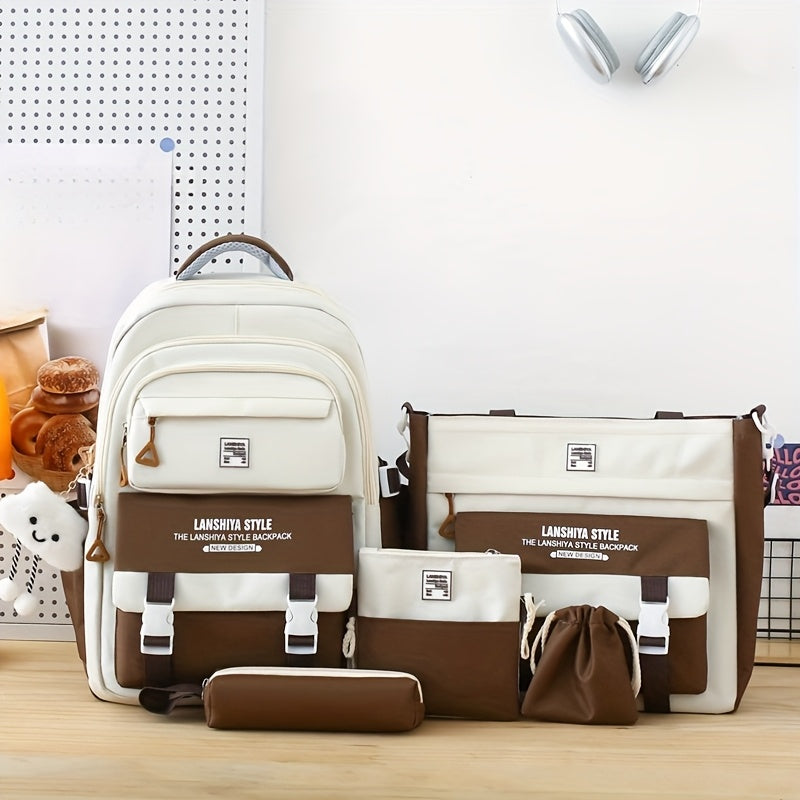 5-Piece Solid Color Backpack Set for School & Travel