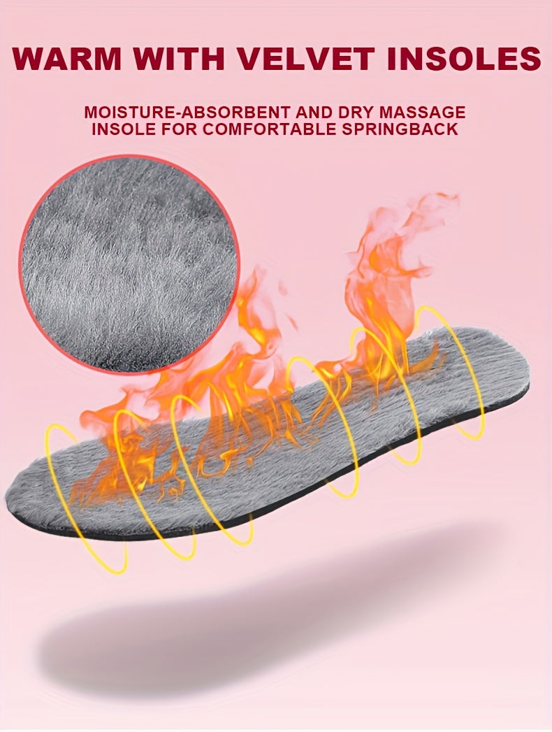 Insole with text about warmness, moisture absorption, and dry massage on a pink background