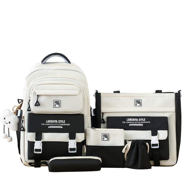 5-Piece Solid Color Backpack Set for School & Travel