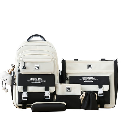 5-Piece Solid Color Backpack Set for School & Travel